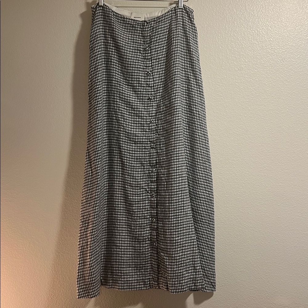 Reformation Andi Linen Maxi Skirt Remy Check  Blue and White Checkered Gingham